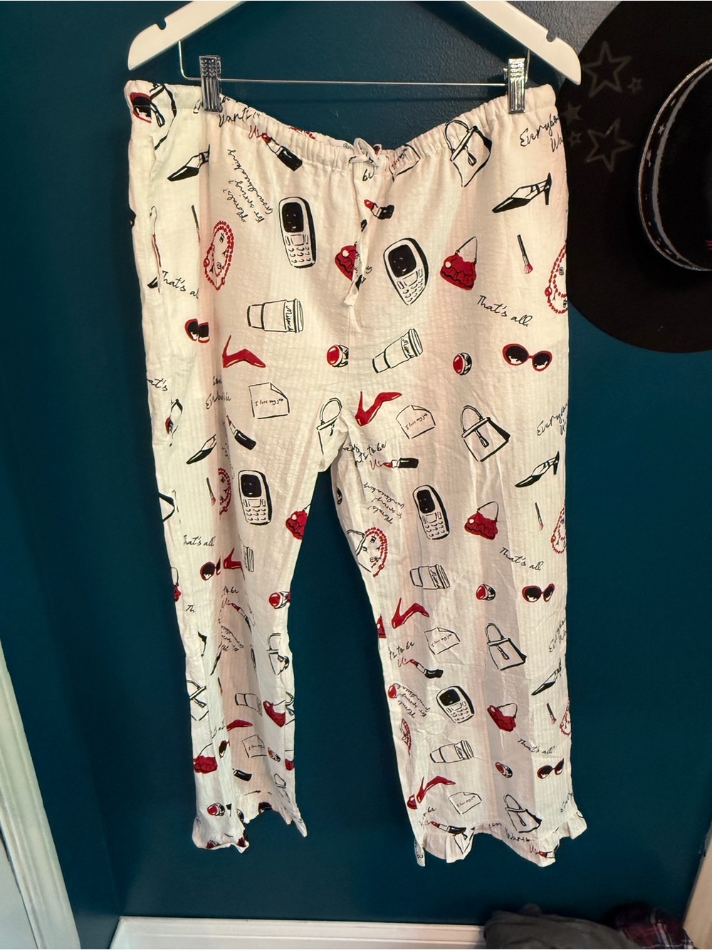 Prada White Lounge Pants with Red & Black Motifs